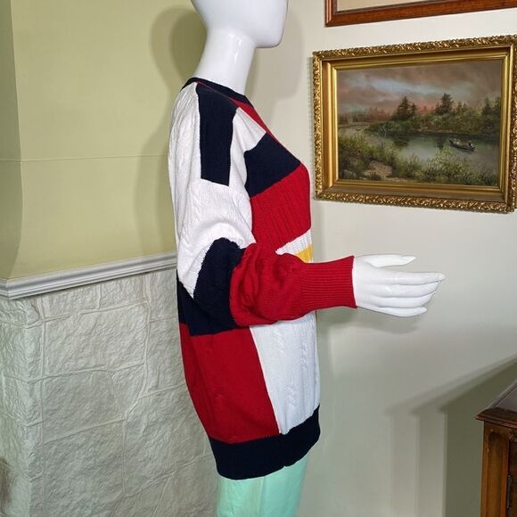 90’s Nautica Colour Block 100% Cotton Multi Colour Cable Knit Oversized Sweater - Picture 4 of 13